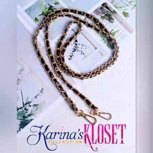 💕 Gold & Black Vegan Leather Crossbody Purse Strap 💕 EXCELLENT w/Designer Bags